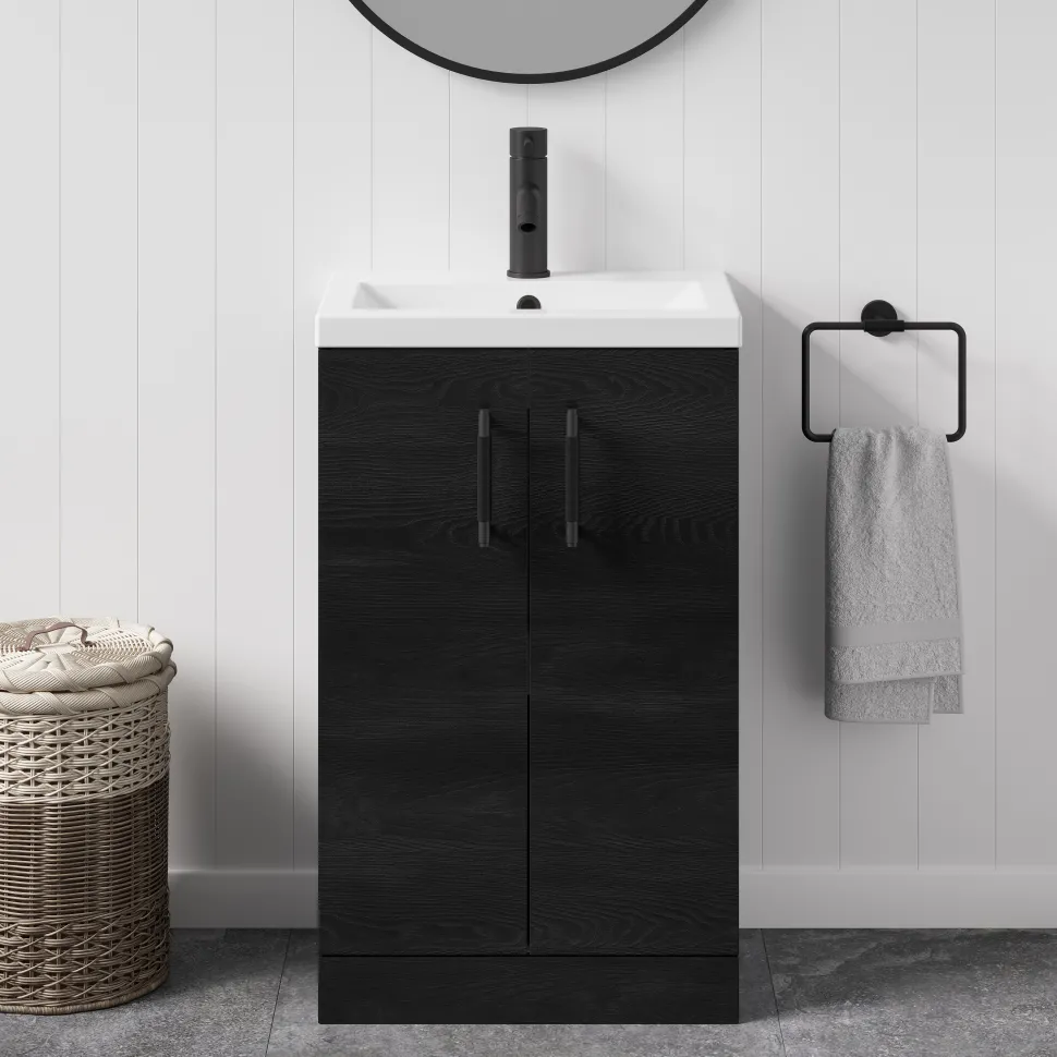 Erin Rimless Toilet & Vanity Unit Bathroom Suite Set with Brushed Brass Handles