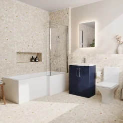 Erin Shower Bath Suite with 1700mm L Shaped Bath & Rimless Toilet