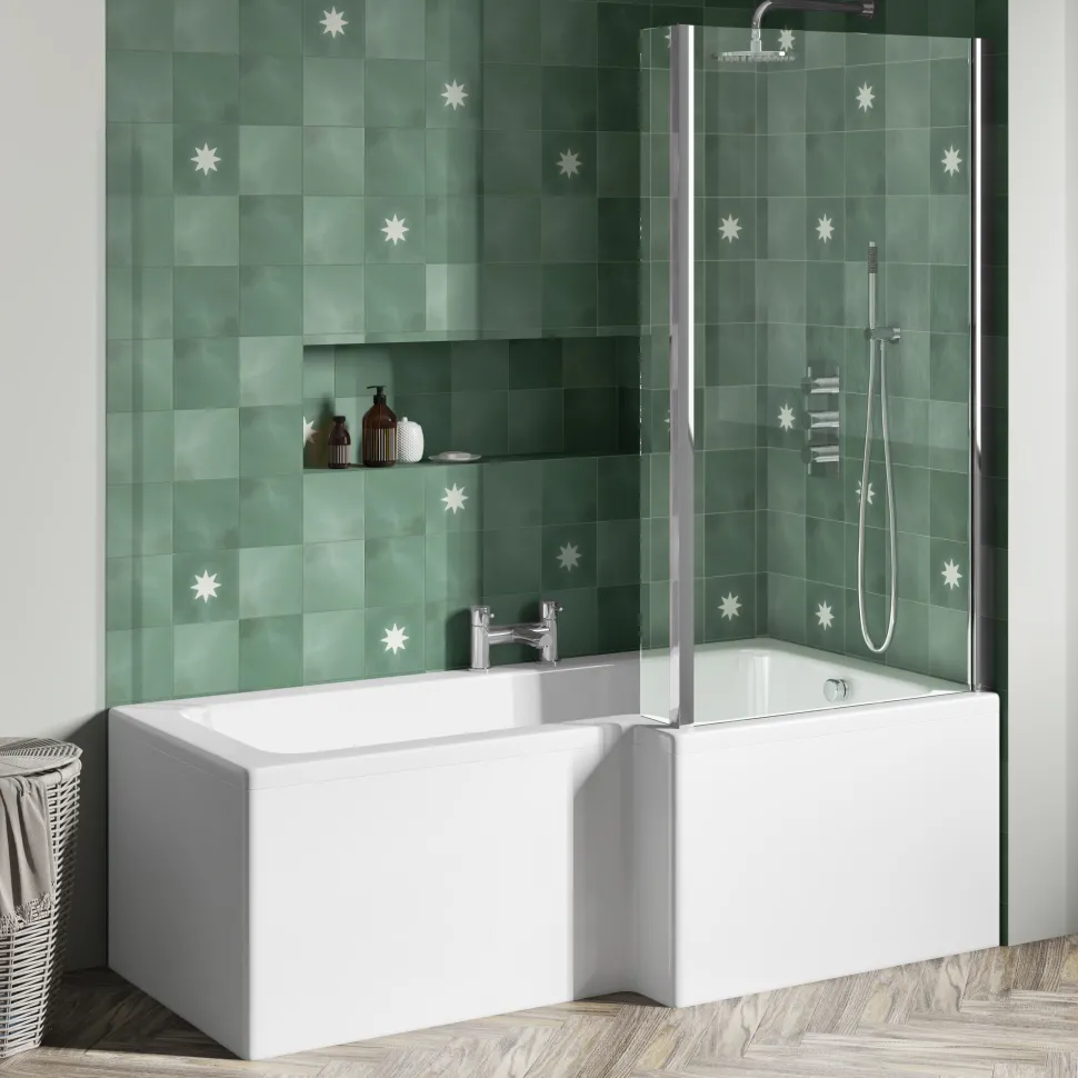 Erin Shower Bath Suite with 1700mm L Shaped Bath & Rimless Toilet