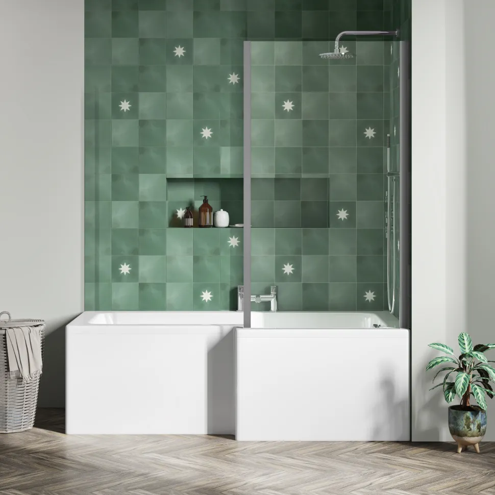 Erin Shower Bath Suite with 1700mm L Shaped Bath & Rimless Toilet