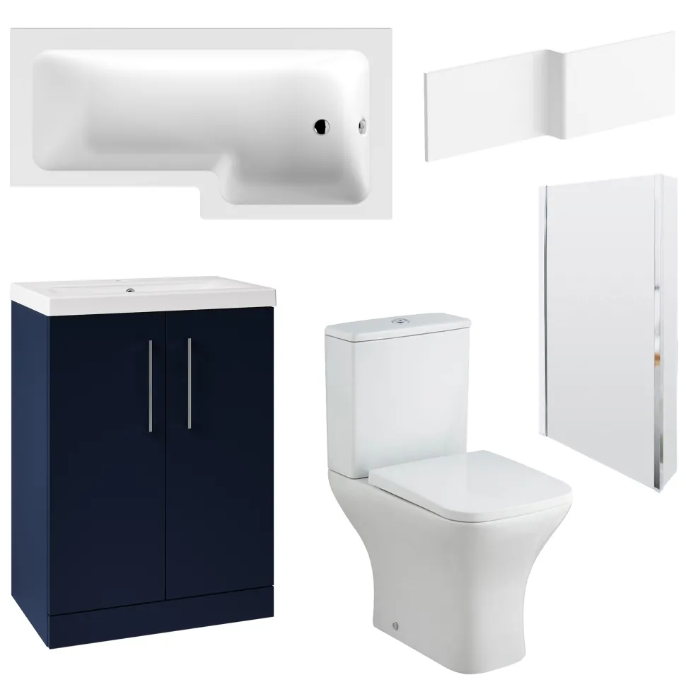 Erin Shower Bath Suite with 1700mm L Shaped Bath & Rimless Toilet