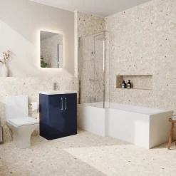 Erin Shower Bath Suite with 1700mm L Shaped Bath & Rimless Toilet