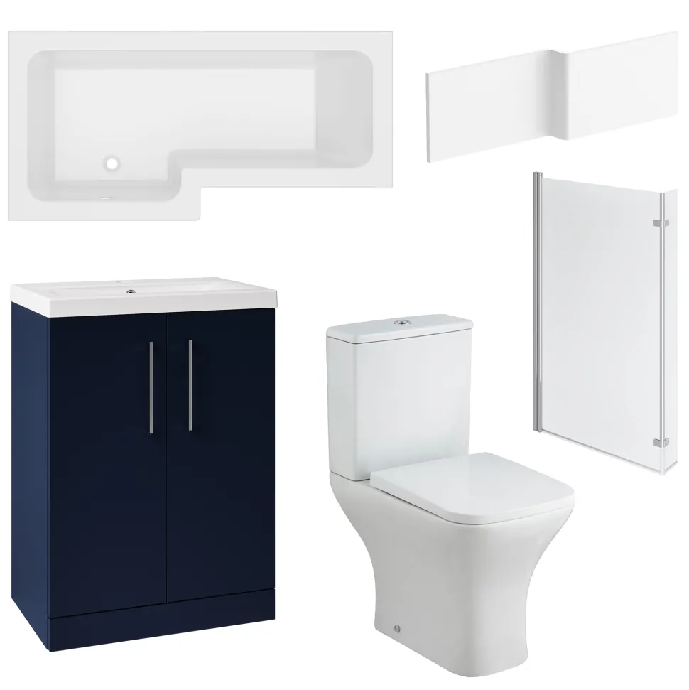 Erin Shower Bath Suite with 1700mm L Shaped Bath & Rimless Toilet