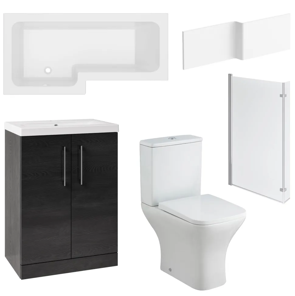 Erin Shower Bath Suite with 1700mm L Shaped Bath & Rimless Toilet