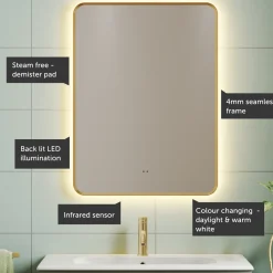 Finn LED Illuminated Framed Mirror with Demister Pad & Colour Change Lights - 600 x 800mm