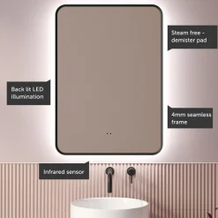 Finn LED Illuminated Framed Mirror with Demister Pad & Colour Change Lights - 500 x 700mm