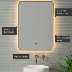 Finn LED Illuminated Framed Mirror with Demister Pad & Colour Change Lights - 500 x 700mm