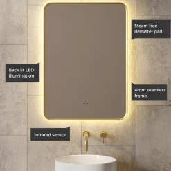 Finn LED Illuminated Framed Mirror with Demister Pad & Colour Change Lights - 500 x 700mm