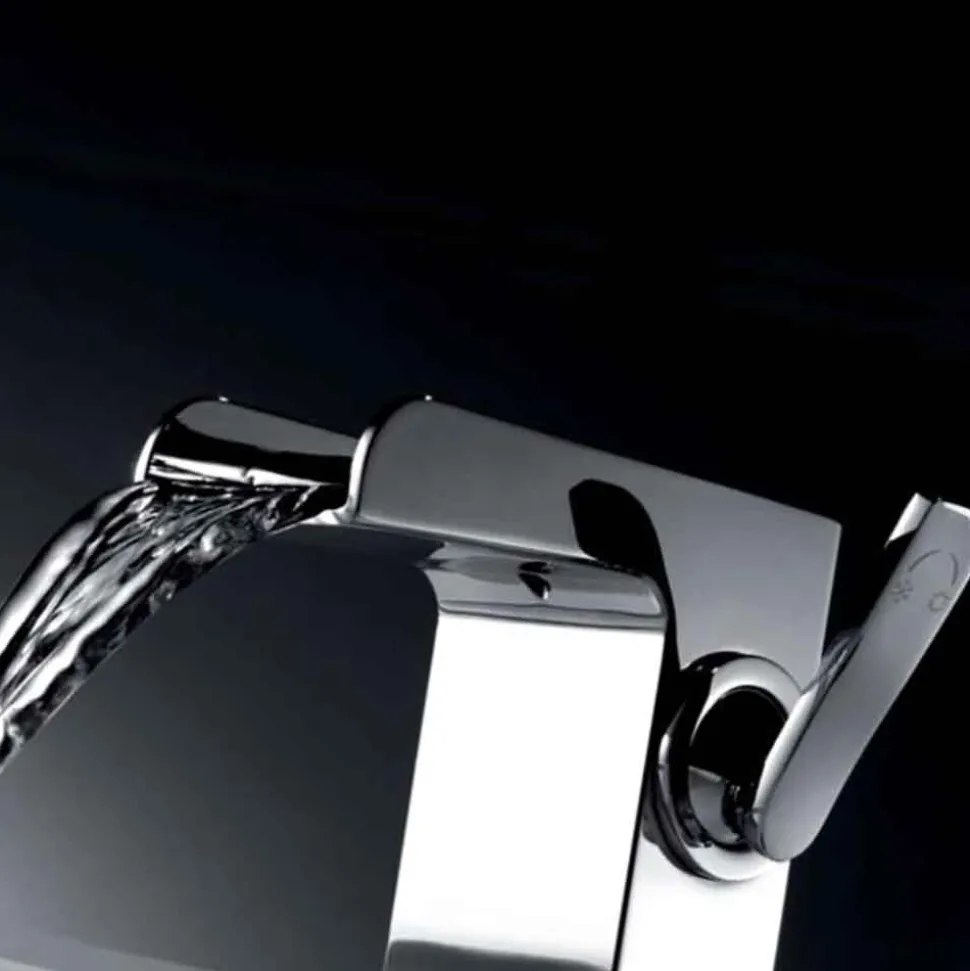 Flova Cascade Mid Height Waterfall Mono Basin Mixer with Clicker Waste