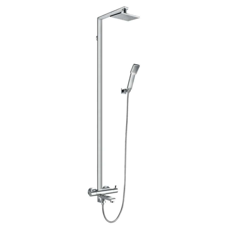Flova Essence Thermostatic Shower Column with Handset, Overhead Shower & Diverter Bath Spout
