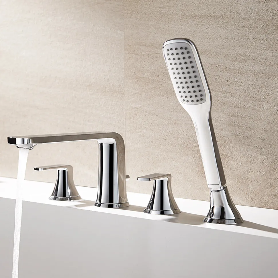 Flova Fusion 4 Hole Deck Mounted Bath Shower Mixer with Pull Out Handset