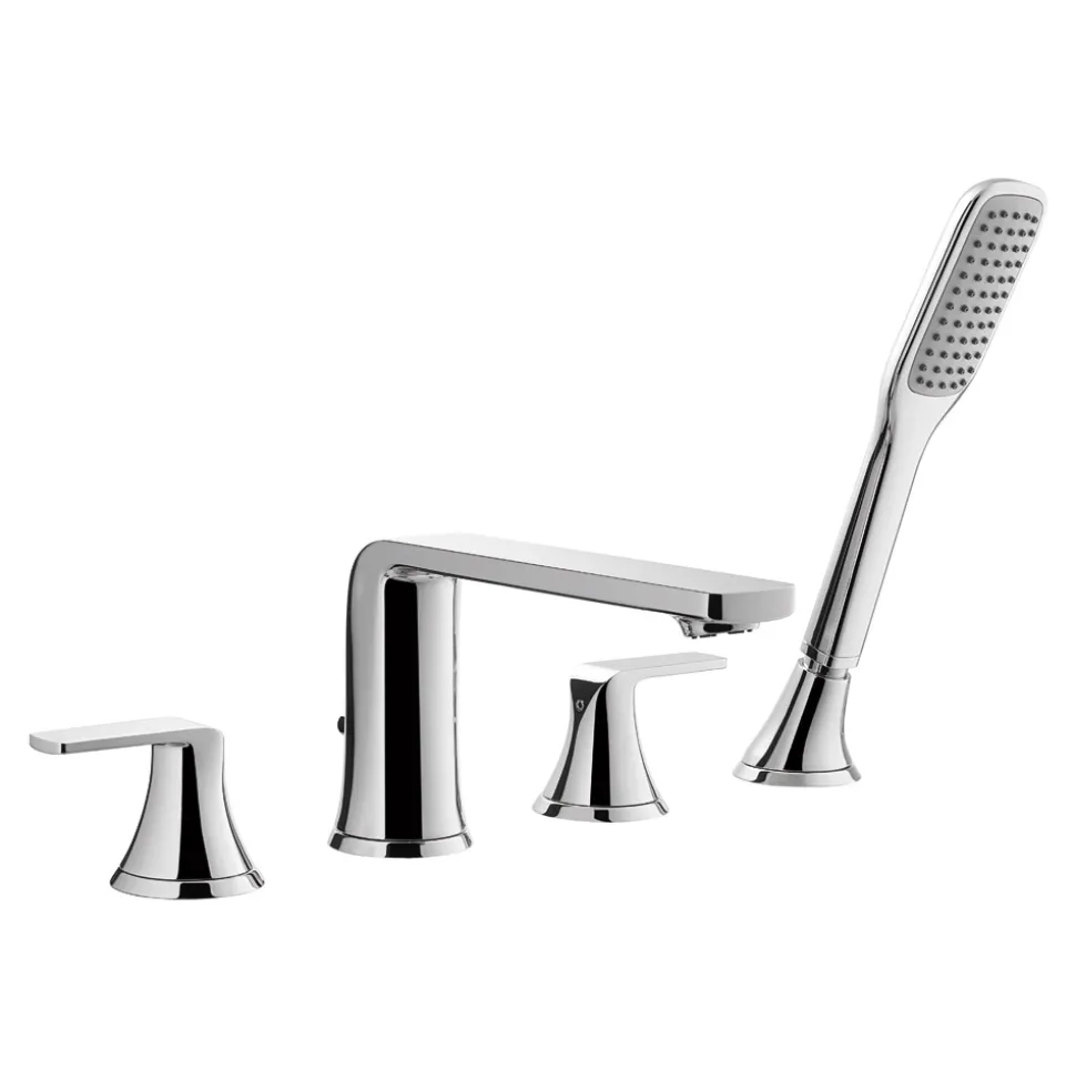 Flova Fusion 4 Hole Deck Mounted Bath Shower Mixer with Pull Out Handset