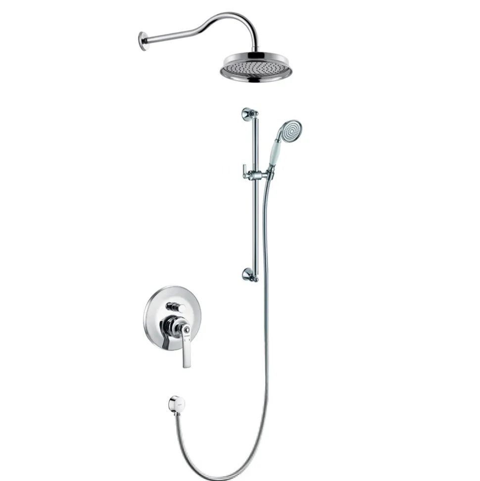 Flova Liberty Concealed Manual Mixer Valve with Overhead Shower & Slide Rail Kit - Chrome
