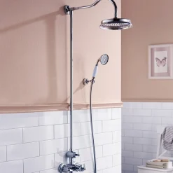 Flova Liberty Exposed Thermostatic Shower Column with Overhead Rainshower & Handset Kit - Chrome