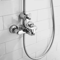 Flova Liberty Exposed Thermostatic Shower Column with Overhead Rainshower & Handset Kit - Chrome