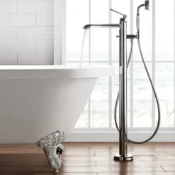 Flova Liberty Floor Standing Bath Shower Mixer with Handset Kit - Chrome