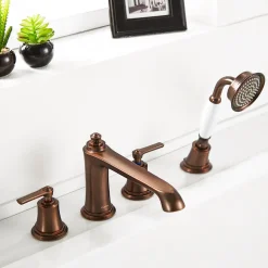 Flova Liberty 4 Hole Deck Mounted Bath Shower Mixer with Pull Out Handset - Oil Rubbed Bronze