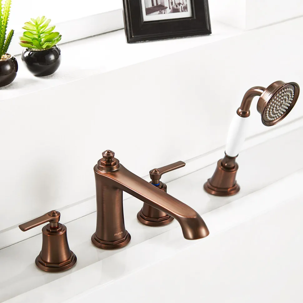 Flova Liberty 4 Hole Deck Mounted Bath Shower Mixer with Pull Out Handset - Oil Rubbed Bronze