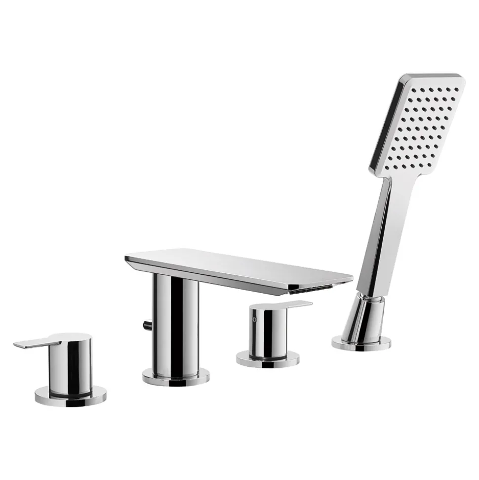 Flova Spring 4 Hole Deck Mounted Bath Shower Mixer with Pull Out Handset