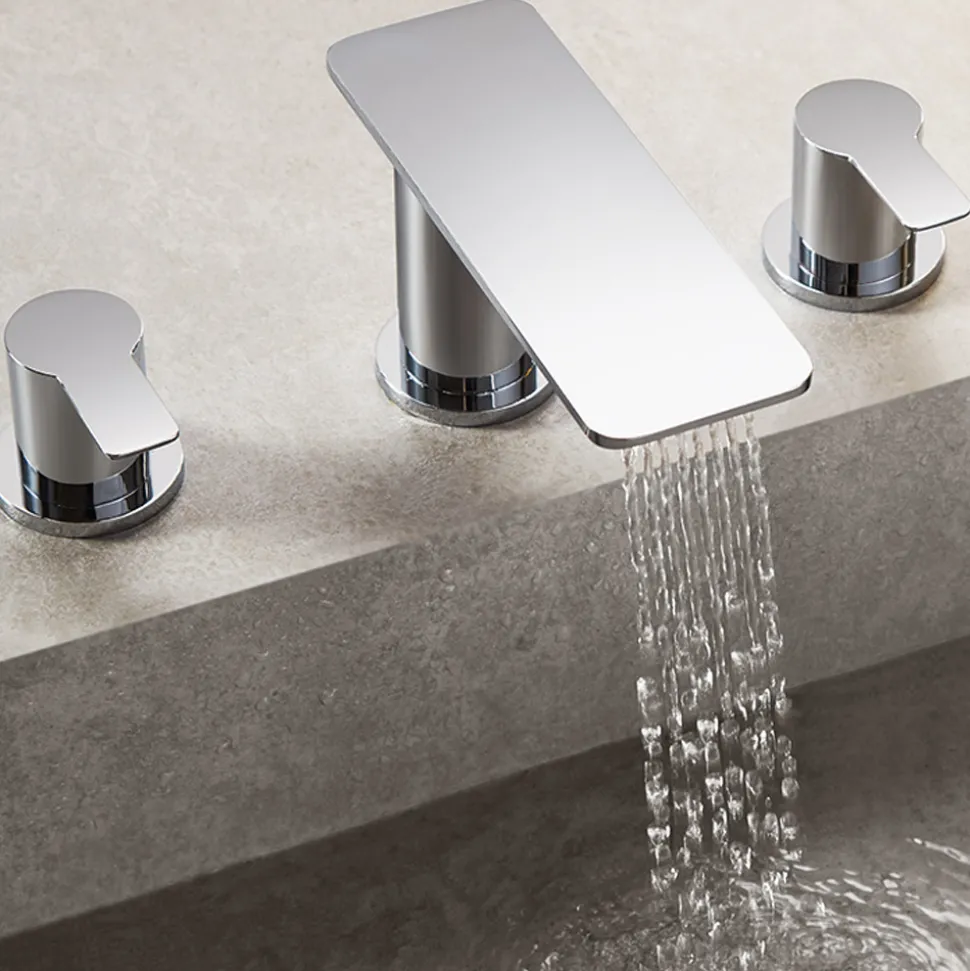 Flova Spring 4 Hole Deck Mounted Bath Shower Mixer with Pull Out Handset