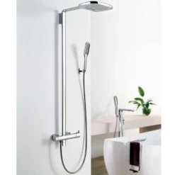 Flova Urban Thermostatic Shower Column with Handset & Dual Function Overhead Shower