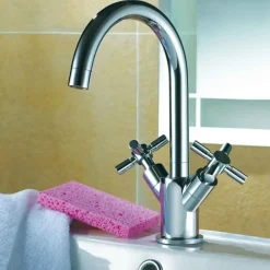 Flova XL Twin Crosshead Handle Basin Mixer Tap with Clicker Waste