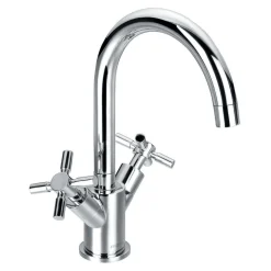 Flova XL Twin Crosshead Handle Basin Mixer Tap with Clicker Waste