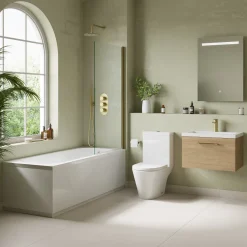Freddie Brushed Brass Reinforced Shower Bath Suite with Rimless Toilet