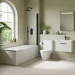 Freddie Matt Black Reinforced Shower Bath Suite with Rimless Toilet