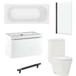 Freddie Matt Black Reinforced Shower Bath Suite with Rimless Toilet