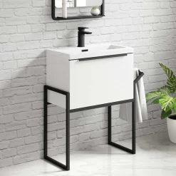 Freddie 600mm Wall Hung Vanity Unit & Basin with Matt Black Frame