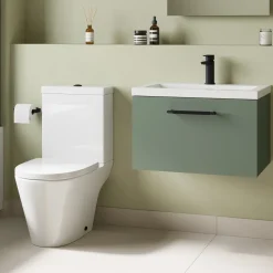 Freddie Rimless Toilet & Vanity Unit Bathroom Suite with Matt Black Handles