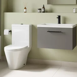 Freddie Rimless Toilet & Vanity Unit Bathroom Suite with Matt Black Handles