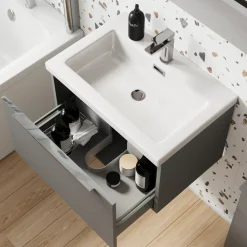 Freddie Rimless Toilet & Vanity Unit Bathroom Suite with Matt Black Handles