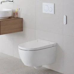 Geberit AquaClean Alba Rimless Wall Hung Smart Toilet with Wrap Over Soft Close Seat & Remote Control