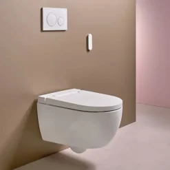 Geberit AquaClean Alba Rimless Wall Hung Smart Toilet with Wrap Over Soft Close Seat & Remote Control
