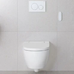 Geberit AquaClean Alba Rimless Wall Hung Smart Toilet with Wrap Over Soft Close Seat & Remote Control