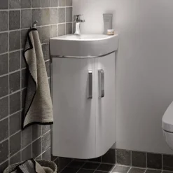 Geberit Selnova 450mm Wall Mounted Gloss White Compact Corner Vanity Unit & Basin