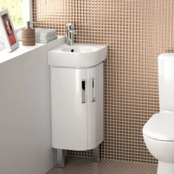 Geberit Selnova 450mm Wall Mounted Gloss White Compact Corner Vanity Unit & Basin