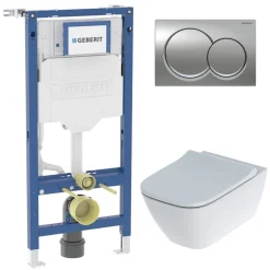 Geberit Wall-Hung 4-in-1 Sigma Cistern, Frame, Flush Plate, Smyle Rimless Pan & Soft Close Seat Pack