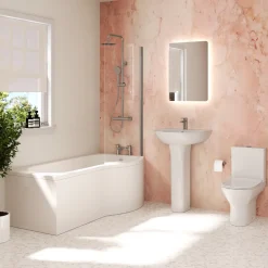 Harbour Acclaim Complete Bathroom Suite with 1700mm P Shape Shower Bath & Rimless Toilet