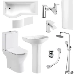 Harbour Acclaim Complete Bathroom Suite with 1700mm P Shape Shower Bath & Rimless Toilet