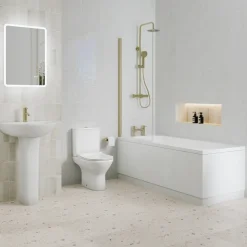 Harbour Acclaim Complete Brushed Brass Bathroom Suite with Reinforced Shower Bath & Rimless Toilet