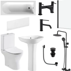 Harbour Acclaim Complete Matt Black Bathroom Suite with Shower Bath & Rimless Toilet