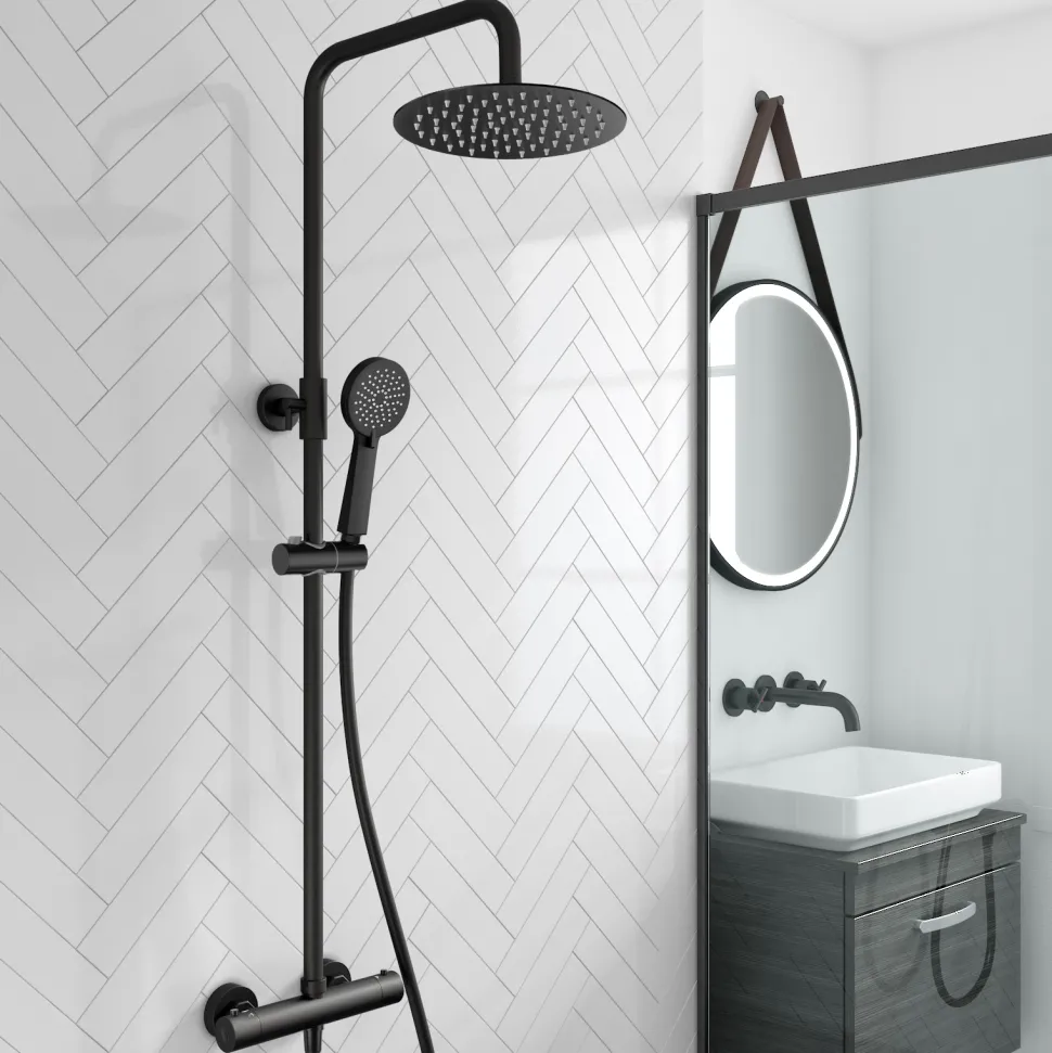 Harbour Acclaim Complete Matt Black Bathroom Suite with 1700mm P Shaped Shower Bath & Rimless Toilet