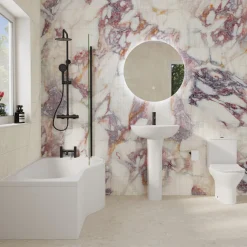 Harbour Acclaim Complete Matt Black Bathroom Suite with 1700mm P Shaped Shower Bath & Rimless Toilet