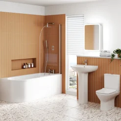 Harbour Acclaim 1700mm J Shaped Shower Bath Suite with Rimless Toilet