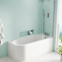 Harbour Acclaim 1700mm J Shaped Shower Bath Suite with Rimless Toilet