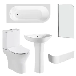 Harbour Acclaim 1700mm J Shaped Shower Bath Suite with Rimless Toilet