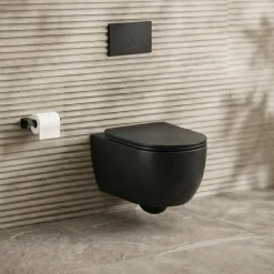 Harbour Acclaim Rimless Round Wall Hung Toilet & Slim Soft Close Seat - Matt Black